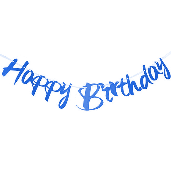 Happy Birthday Banner, Blue, Cursive Script Style, Party Decoration