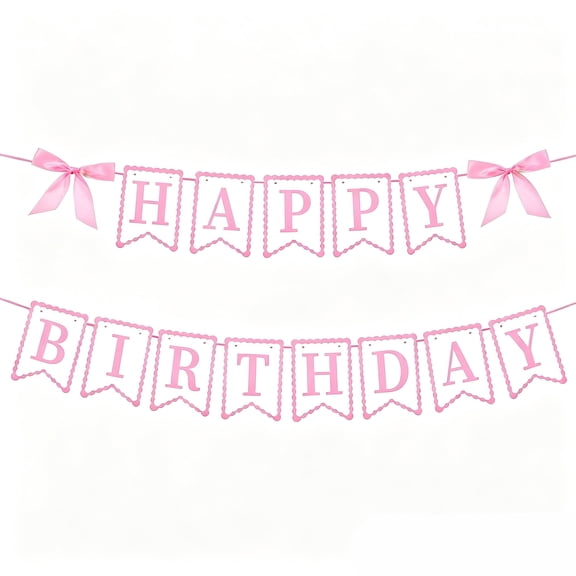 Happy Birthday Banner Bow Decorations Pink Blue Black Paper Sign for Party Background