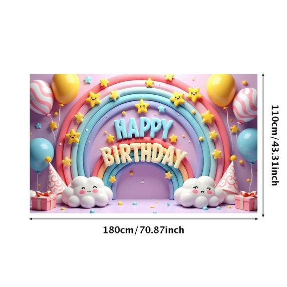 Happy Birthday Banner Colorful Theme Rainbow Design for Kids Party Indoor Decoration Holiday Celebration
