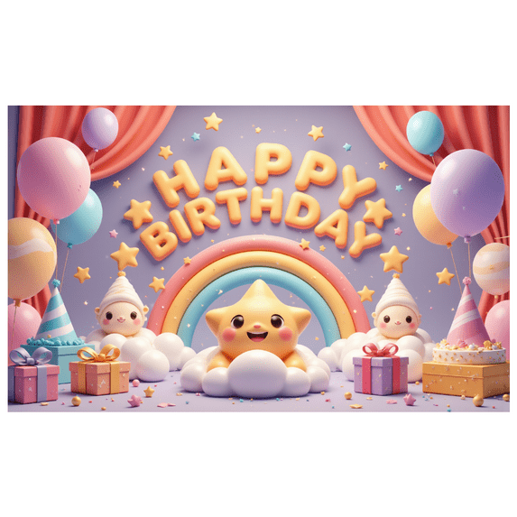 Happy Birthday Banner Colorful Theme Rainbow Design for Kids Party Indoor Decoration Holiday Celebration