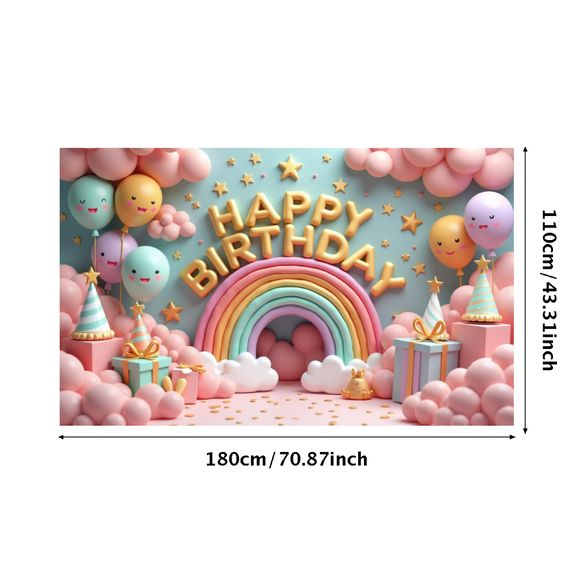 Happy Birthday Banner Colorful Theme Rainbow Design for Kids Party Indoor Decoration Holiday Celebration