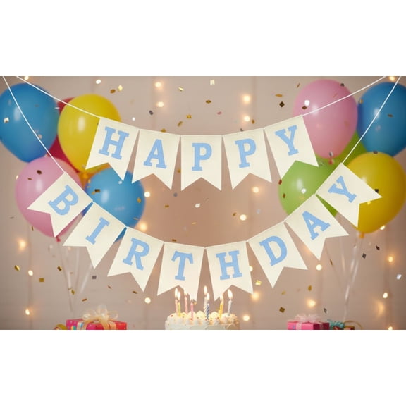 Happy Birthday Banner - NO DIY Blue Burlap Happy Birthday Banner Sign Happy Birthdays Party Decoration Happy Birthdays Banners Bunting for Men Boy Prince Celebration Party Backdrop