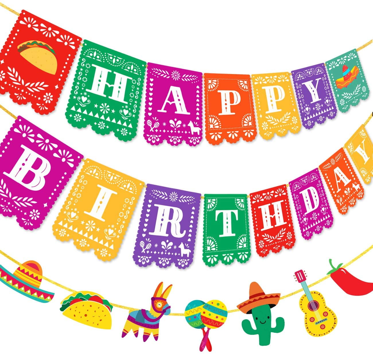 Happy Birthday Banner Mexican Fiesta Cactus Garland Banner for Cinco de Mayo Taco Party Decorations Supplies - Walmart.com