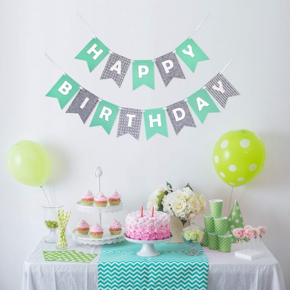 Happy Birthday Banner- Mint and Gray
