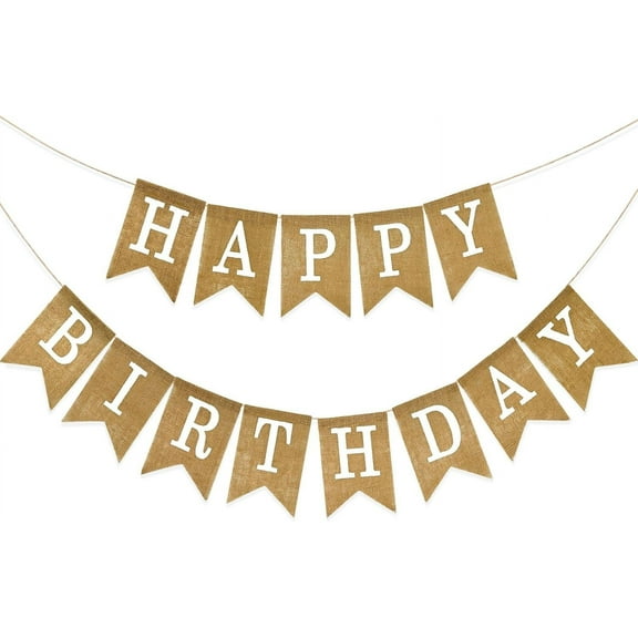 Happy Birthday Banner - NO DIY Brown Burlap Happy Birthday Banner Sign Happy Birthdays Party Decoration Happy Birthdays Banners Bunting for Women Men