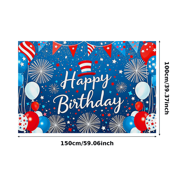 Happy Birthday Banner with Patriotic Elements Red White Blue Balloons Stars Fireworks Backdrop Party Decoration Photography Props Birthday Party Decor Background