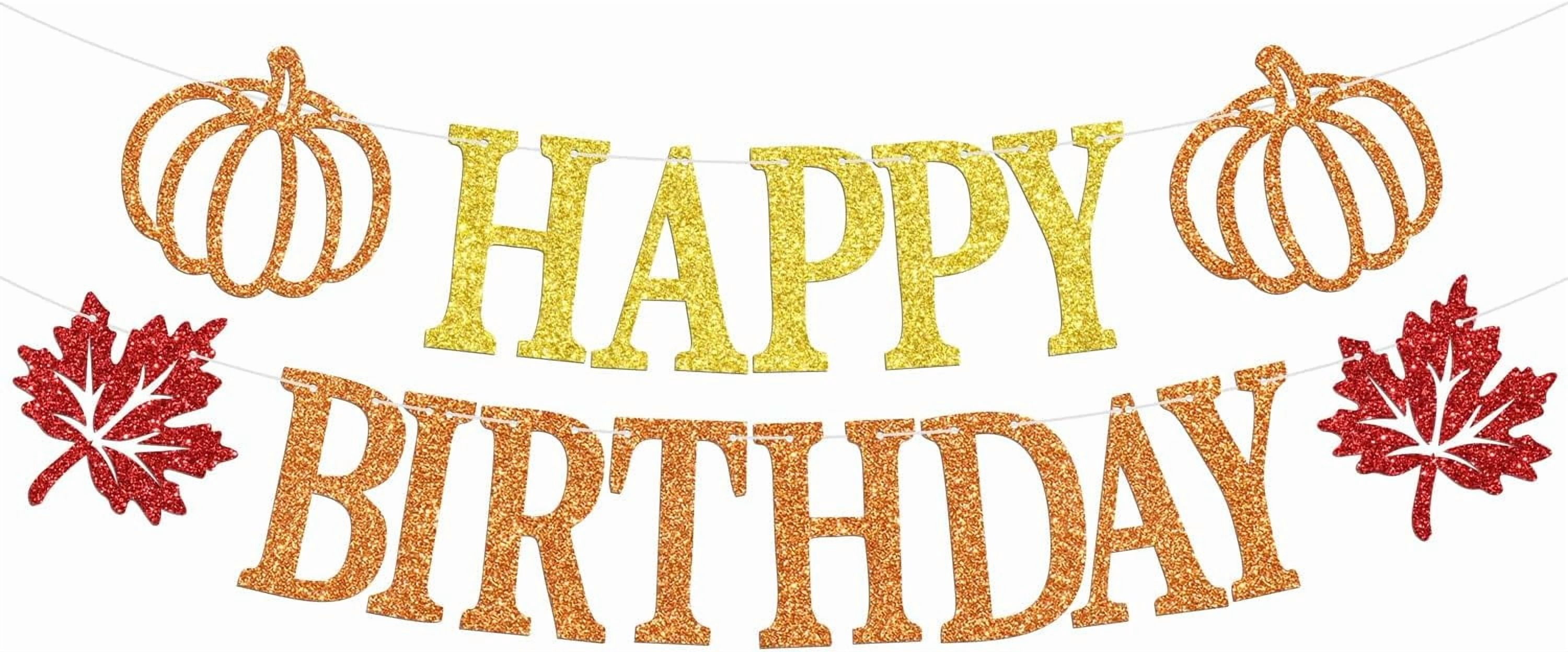 Happy Birthday Banner with Pumpkin & Maple Leaf Cutouts, Fall Autumn ...