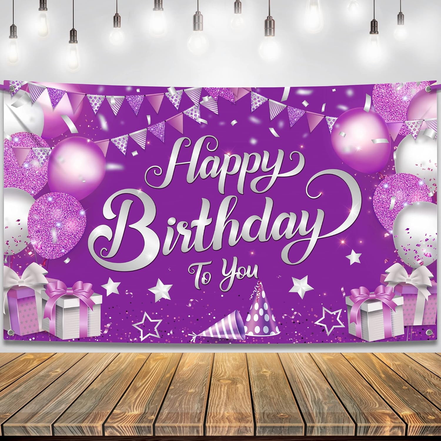 Purple Happy Birthday Banner - Mermaid Theme Party Decor For Girls, Boys, Kids Birthday