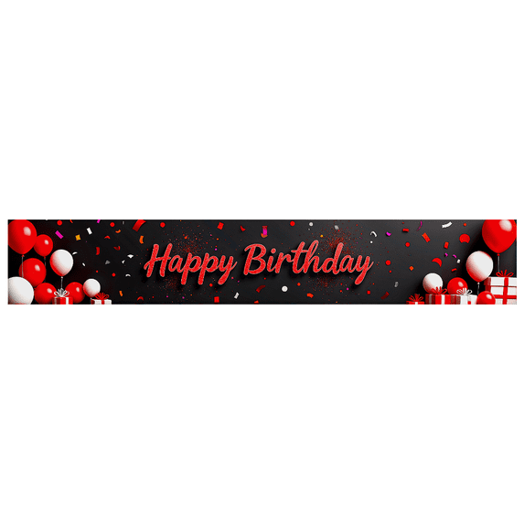 Happy Birthday Banner Red Balloons and Gifts Black Backdrop Party Decorations Photo Props Birthday Celebration Event Supplies Background