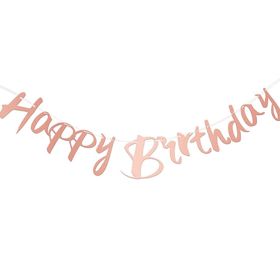 Happy Birthday Banner, Rose Gold, Cursive Script Style, Party Decoration