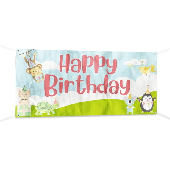 Happy Birthday Banner Sign For Outdoor-Indoor Use 4x2 Ft Large Custom Banner and Signs with Hanging Rope Happy Birthday Backdrop for Party Decor Oxford Cloth Sublimation Banner for Easy Hang