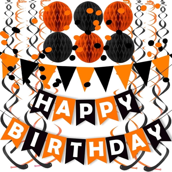 Happy Birthday Banner With Colorful Paper Flag Bunting Paper Circle Confetti Garland Swirl Streamers Honeycomb ball for Birthday Party Decorations