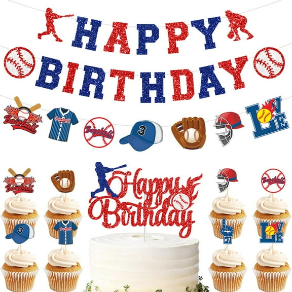 Happy Birthday Banner for Baseball Birthday Decorations, Sports Theme Birthday Party Supplies, Baseball Pennant Bunting Party Supplies for Boys