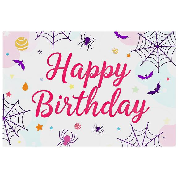 Happy Birthday Banner with Spider Webs Bats and Stars Elements Party Backdrop Decorations for Birthday Party Photography Props Decor Party Supplies