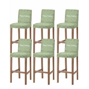 Happy Birthday Bar Stool Covers Set of 6, Sage Green Modern Abstract Art Stretch Washable Bar Chair Covers with Backs, Removable Pub Counter Height Chair Cover for Kitchen Dining Room Cafe