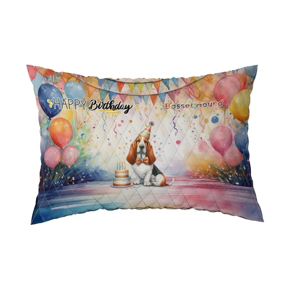 Happy Birthday to Basset Hound Kitten Party Balloons Cake Quilt Pillowcase Bassets Dog Breed Lovers Gifts Idea Throw Pillow Cover Bed Home Decor - 00027