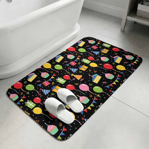 Happy Birthday Bathroom Rugs Non Slip Washable Bath Mat Absorbent Front Door Mat Cartoon Funny Balloon Colorful Ribbon Indoor Doormat for Kitchen Entryway Shower Decor Accessories 15.7"x23.6"