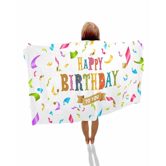 Happy Birthday Beach Towels Oversized Super Absorbent, Colorful Words Lightweight Bath Towel Quick Dry Sets For Bathroom/Pool/Rv Camping/Beach Play/Gym Room/Picnic 23"x47"