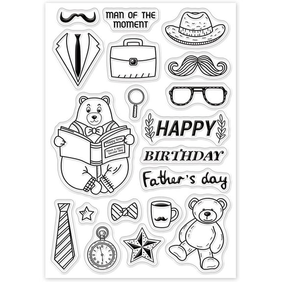 Happy Birthday Bear Clear Stamps Transparent Silicone Stamp for Card Making Decoration and DIY Scrapbooking Colorful