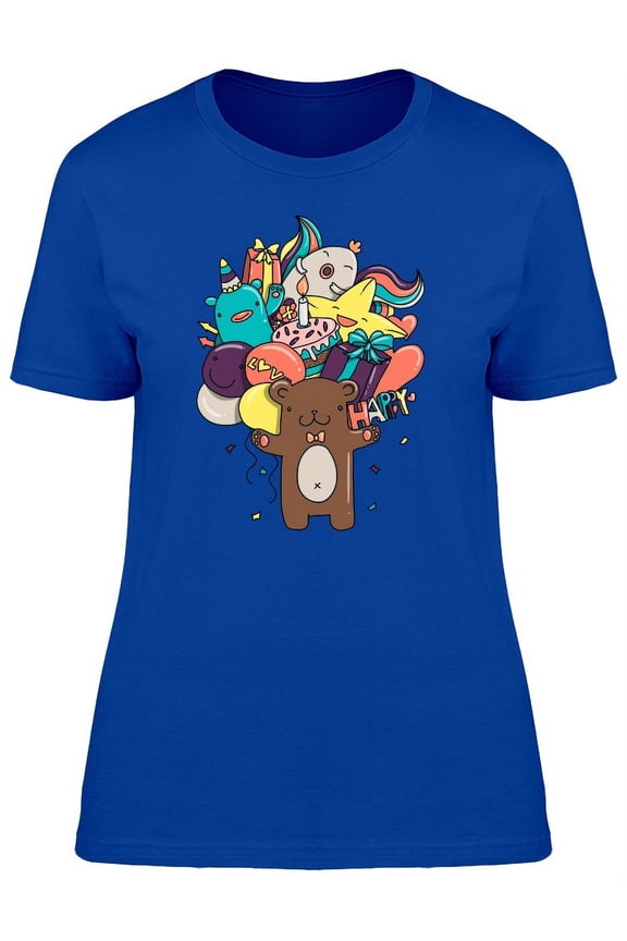 Happy Birthday Bear Doodles Tee Women's -Image by Shutterstock