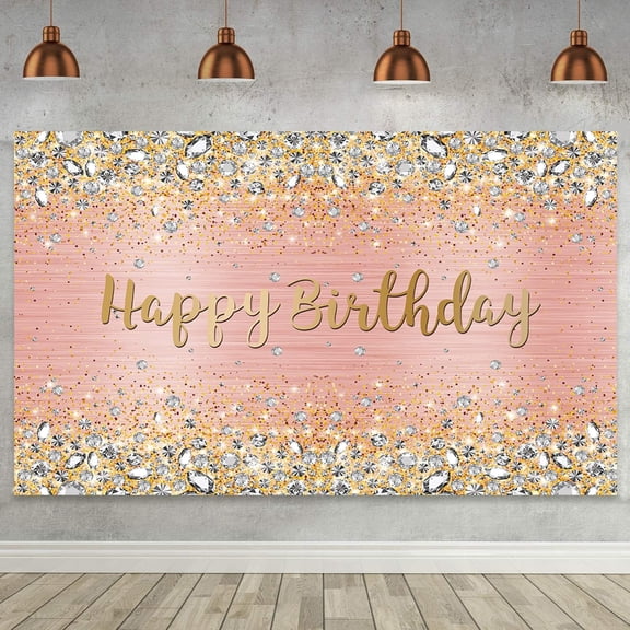 Happy Birthday Beautiful Backdrop Diamonds Glitter Shining Pink and Gold Dot Sparkle Bokeh Photography Background for Women Girls Lady Sweet Party Decorations Photo Props