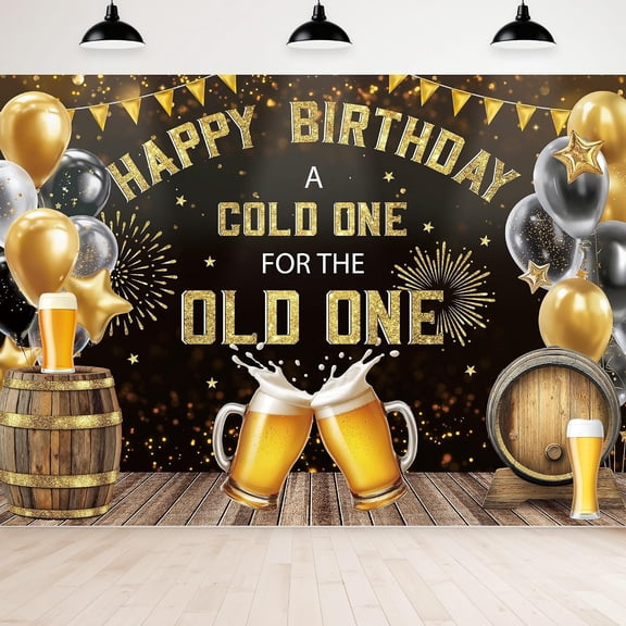 Happy Birthday Beer Party Black Gold Men Cold One Old Photography Backdrop