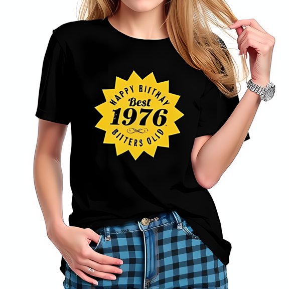 Happy Birthday Best 1976 Bitters Old Cotton Short Sleeve T-Shirt with Vibrant Yellow Graphic
