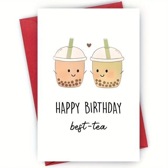 Happy Birthday Best-Tea Card  Cute Boba Tea Design  Fun Greeting Card for Friends, Family, and Tea Lovers  Envelope Included, Blank Inside