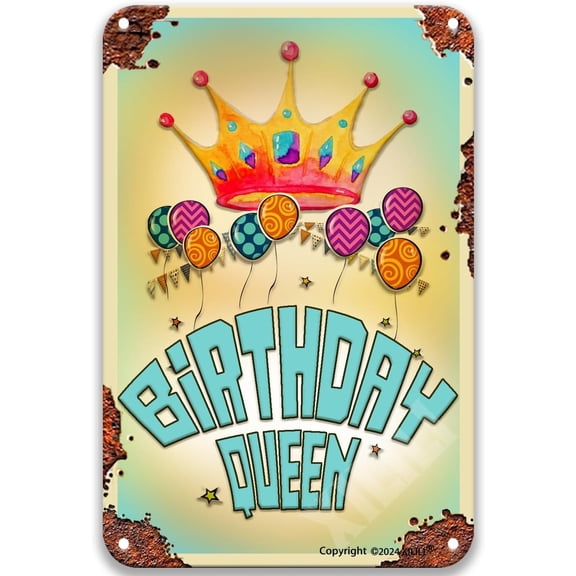 Happy Birthday Birthday Queen Poster Tin Sign Decorations Bar Sign Landscape Office Room 8X12 Inches Tin Sign