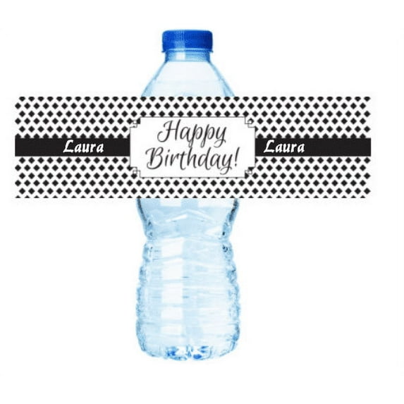 Happy Birthday Black Party Decoration 15ct Water Bottle Labels Stickers