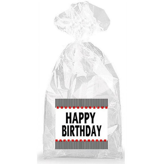 Happy Birthday Black and White Striped Party Favor Bags with Ties - 12pack