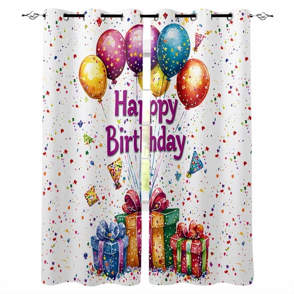 Happy Birthday Blackout Curtains for Bedroom Living Room Darkening Curtains 54 Inch Long Cartoon Colorful Balloon Gift Funny Short Curtain for Small Window Treatment Grommet Drapes 42"x54"x2