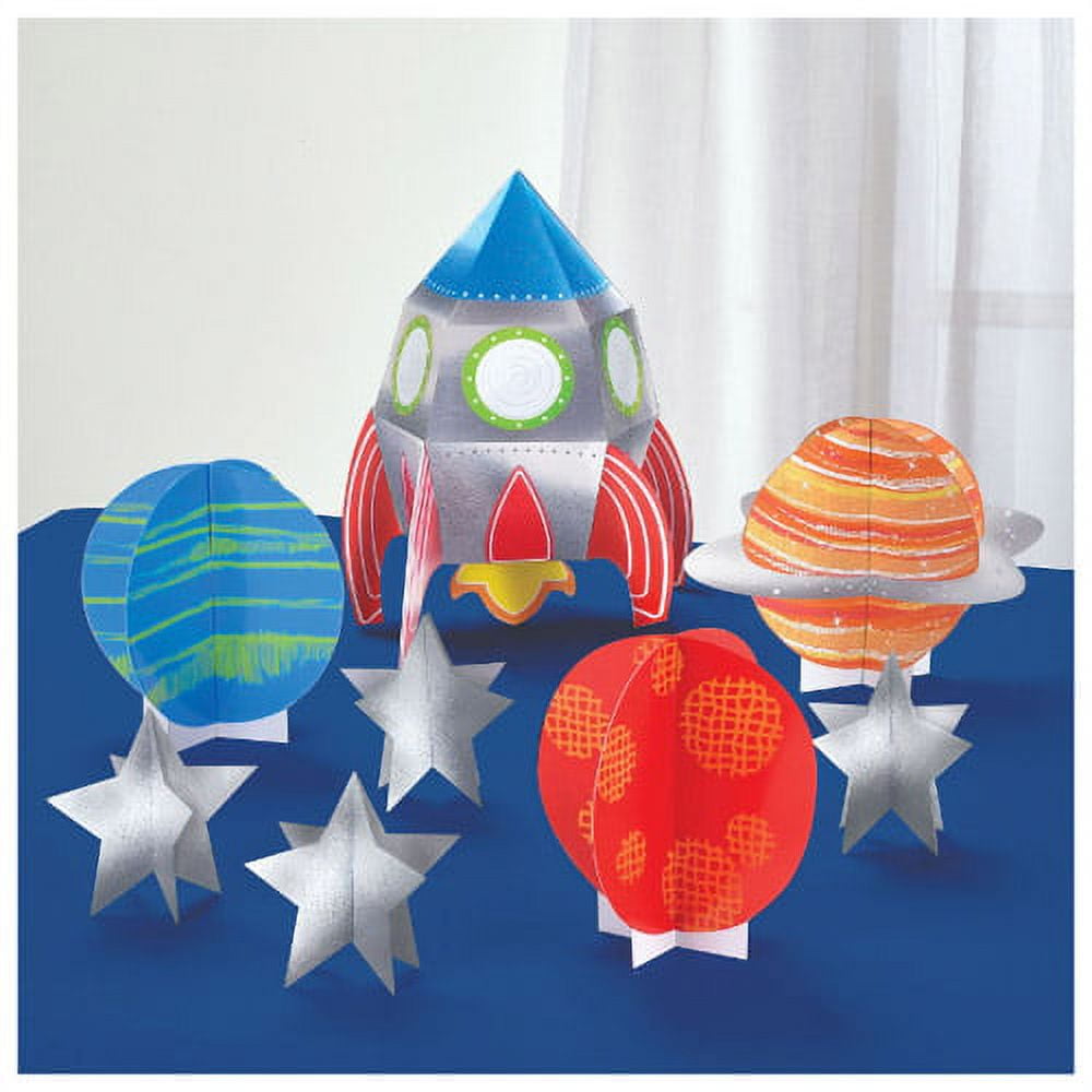 Blast Off Multicolor Paper Space-Themed Birthday Table Centerpiece Kit