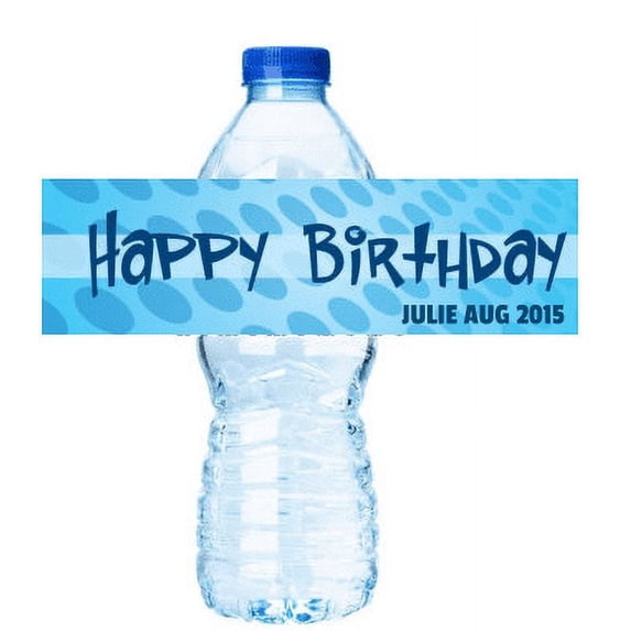 Happy Birthday Blue Party Decoration 15ct Water Bottle Label Stickers