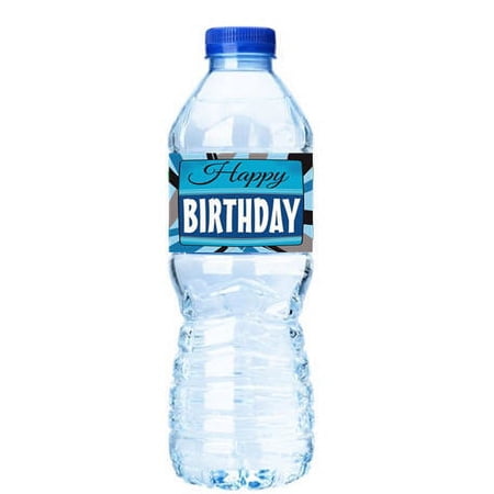Happy Birthday-Blue-Water Bottle Labels-12pack