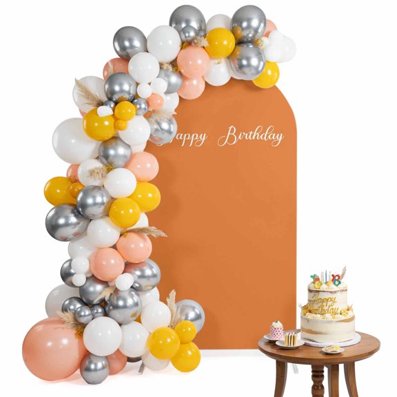 Happy Birthday Boho Arch Backdrop Cover 4 Ft Modern Boho Terracotta Backdrop Spandex Fitted Stretchy Arch Cover, Round Top Chiara Backdrop Cover for Wedding Birthday