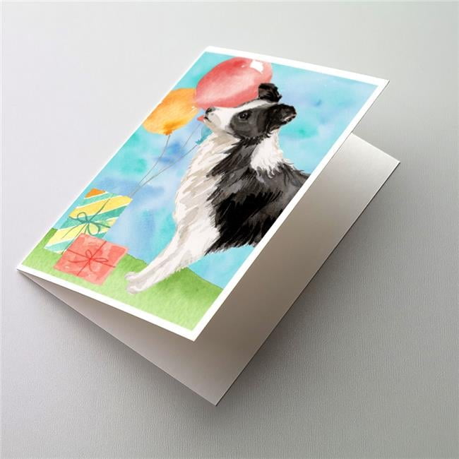 Happy Birthday Border Collie Greeting Cards & Envelopes - Pack of 8