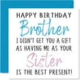 thumbnail image 1 of Happy Birthday Brother Card – Funny Gift from Sister – No Gift Needed, Having Me is the Best Present – Includes Envelope, Blank Inside for Personal Messages, 1 of 2