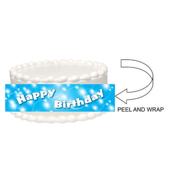 Happy Birthday Bubbles Peel and Stick Edible Cake Image Wrap Ribbon