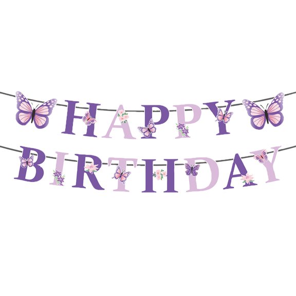 Happy Birthday Butterfly Pull Flag Dream Party Decoration With 360 Rotating Design And Double-Sided Hot Stamping Creating Ly Atmosphere, Elegant Light And Shadow Effect For