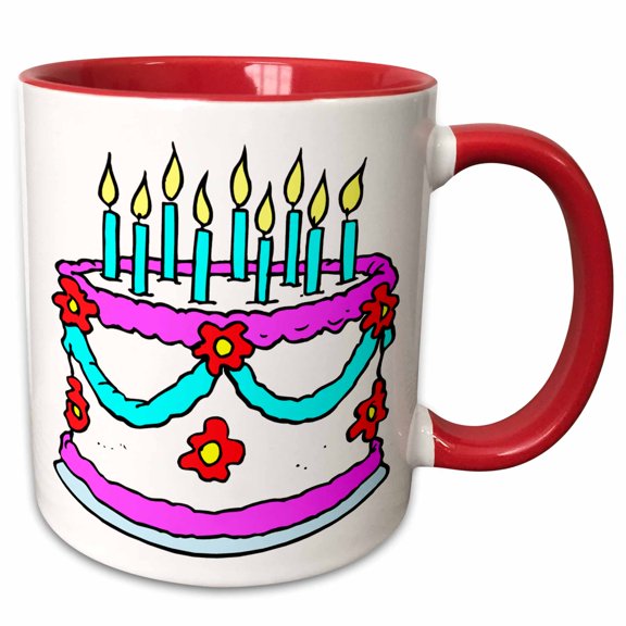 3drose, Happy Birthday Cake, 11oz Two-tone Red Mug