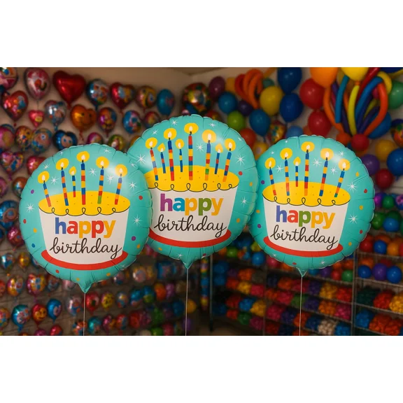 Happy Birthday Cake Balloons Teal Party Decor 3-Pack Balloons