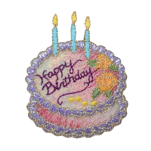 Happy Birthday Cake - Candles - Pink/Purple Shimmery - Iron on Applique/Embroidered Patch