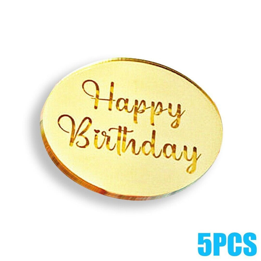Happy Birthday Cake Disc Acrylic Cupcake Toppers Mirror Acrylic Cake