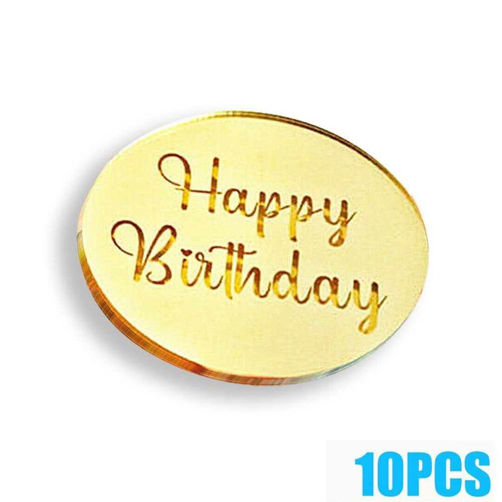 Happy Birthday Cake Disc Acrylic Cupcake Toppers Mirror Acrylic Cake ...
