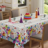 Happy Birthday Cake Gifts Colorful Balloons White Tablecloth Rectangle Washable Table Covers for Indoor Outdoor Dining Table Home Party Decorations 60x84 Inch