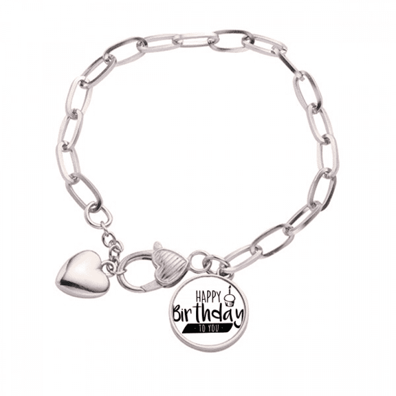 Happy Birthday Cake Quote Style Heart Chain Bracelet Jewelry Charm Fashion