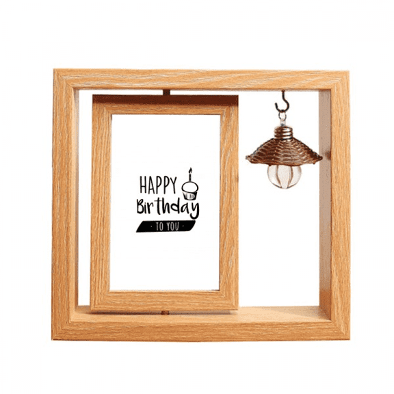 Happy Birthday Cake Quote Style Wooden Rotating Picture Photo Frame 4x6