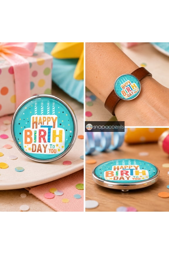 Happy Birthday Cake Snap Jewelry Ginger Charm Button, For Interchangeable DIY Customizable Accessories