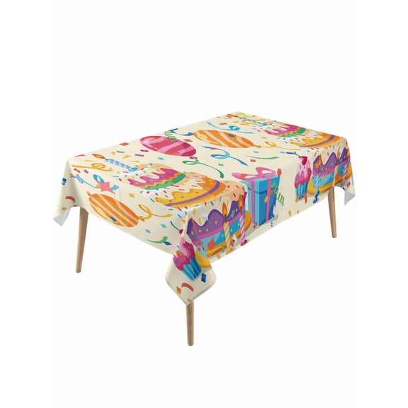 Happy Birthday Cake Table Cloth, Waterproof Tablecloth for Rectangle Tables, Ribbon Balloon Cartoon Cute Reusable Washable Fabric Table Cover for Restaurant Kitchen Dining Tables 60"x120"